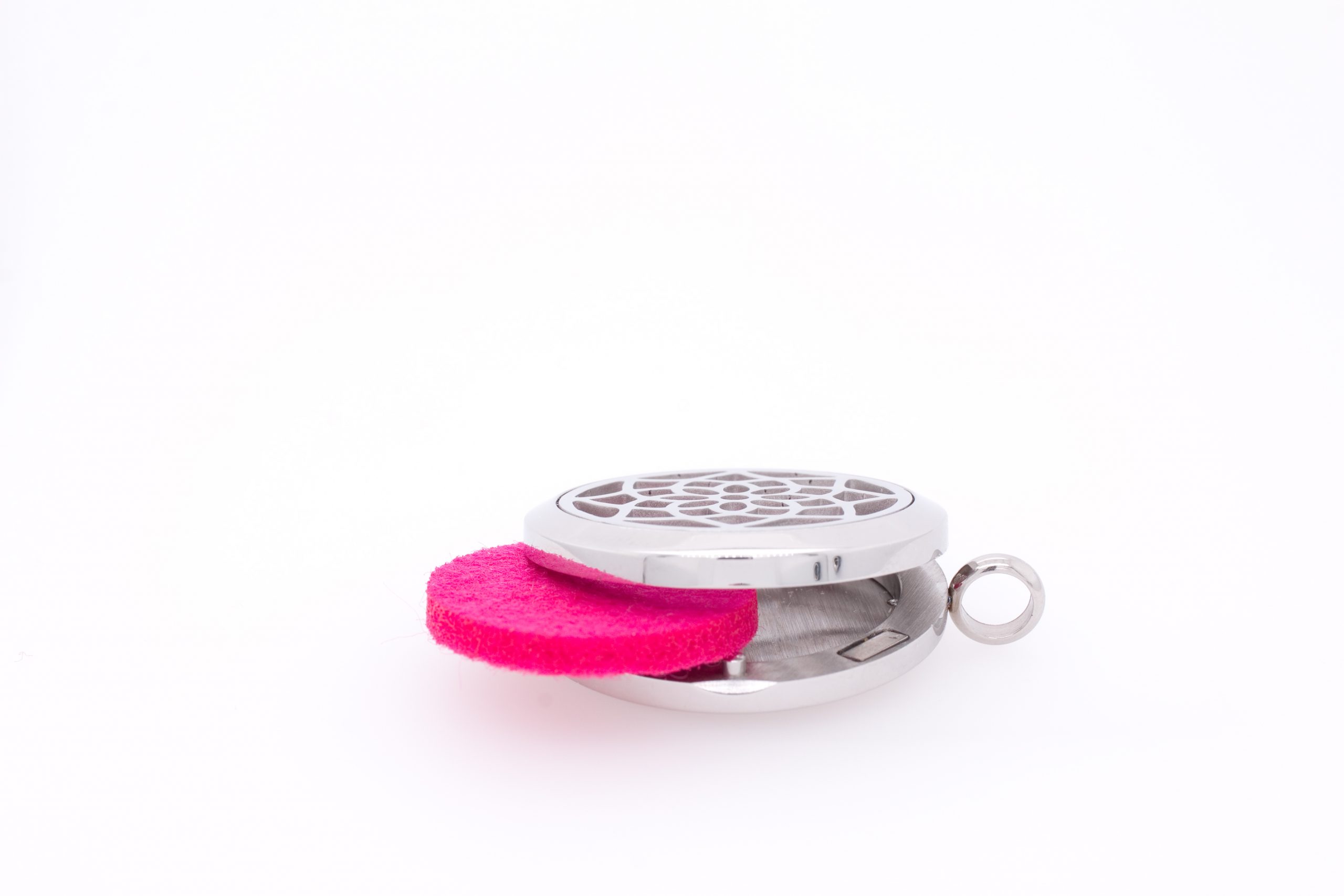 Aromaschmuck, Kette, Halskette, Detail, Filzplättchen, pink, rosa, Aromatherapie