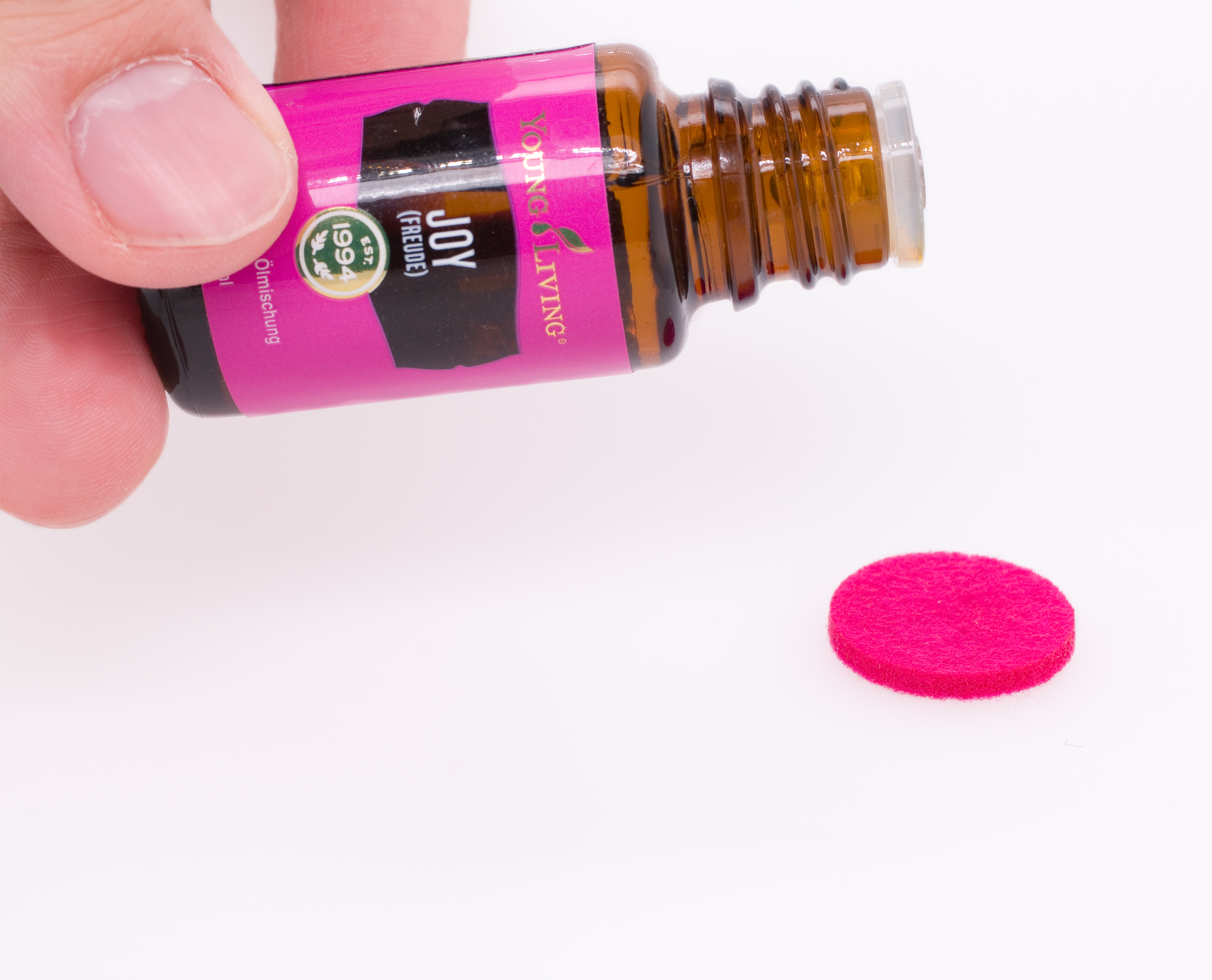 Filzplättchen, ätherische Öle, Joy, Freude, Pink, Aromaschmuck, Aromatherapie