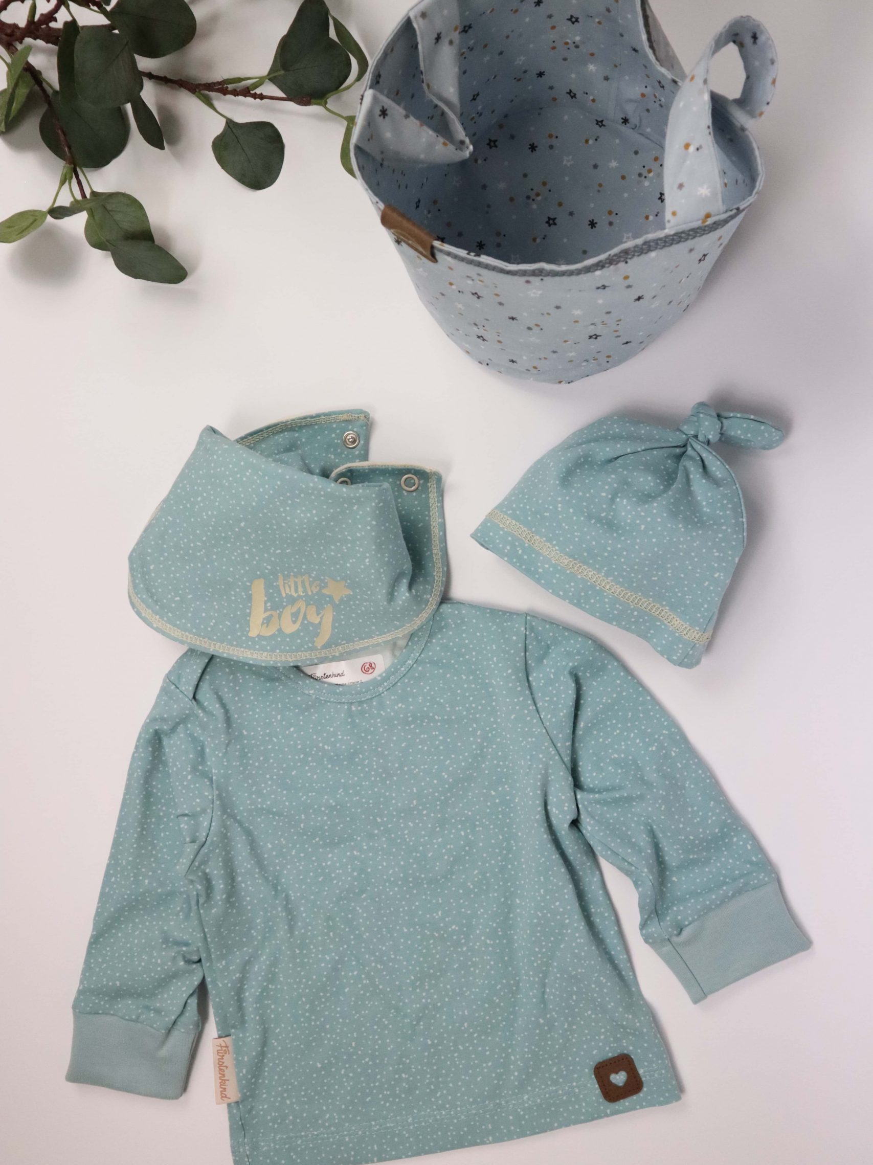 Babyset, Erstlingsset, Tuch, Haube, Shirt, Utensilo, blau, Baby