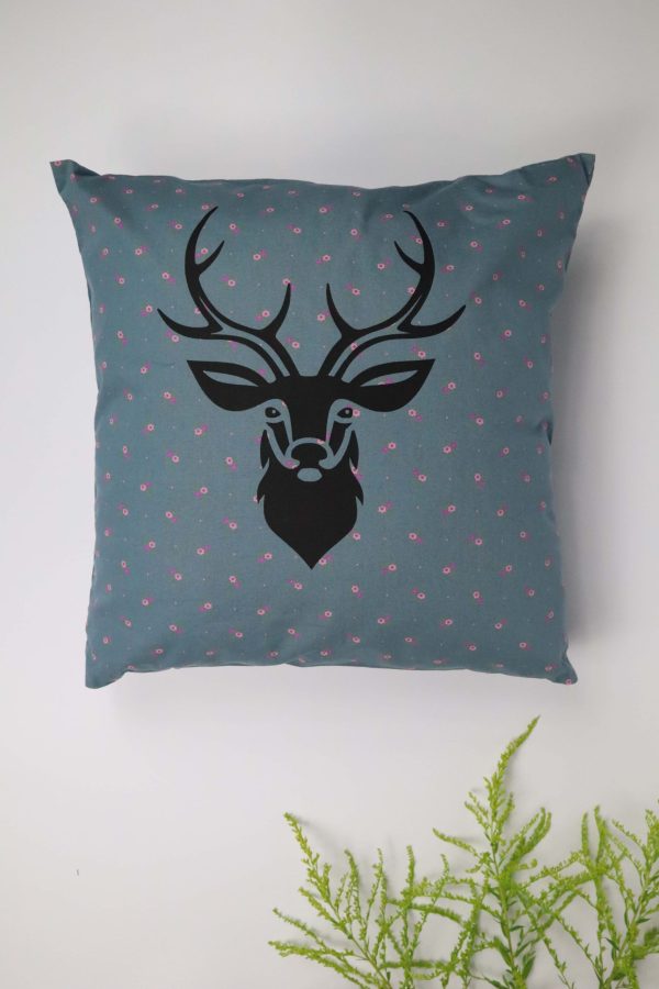 blau, Blumen, Polster, Kissen, Hirsch