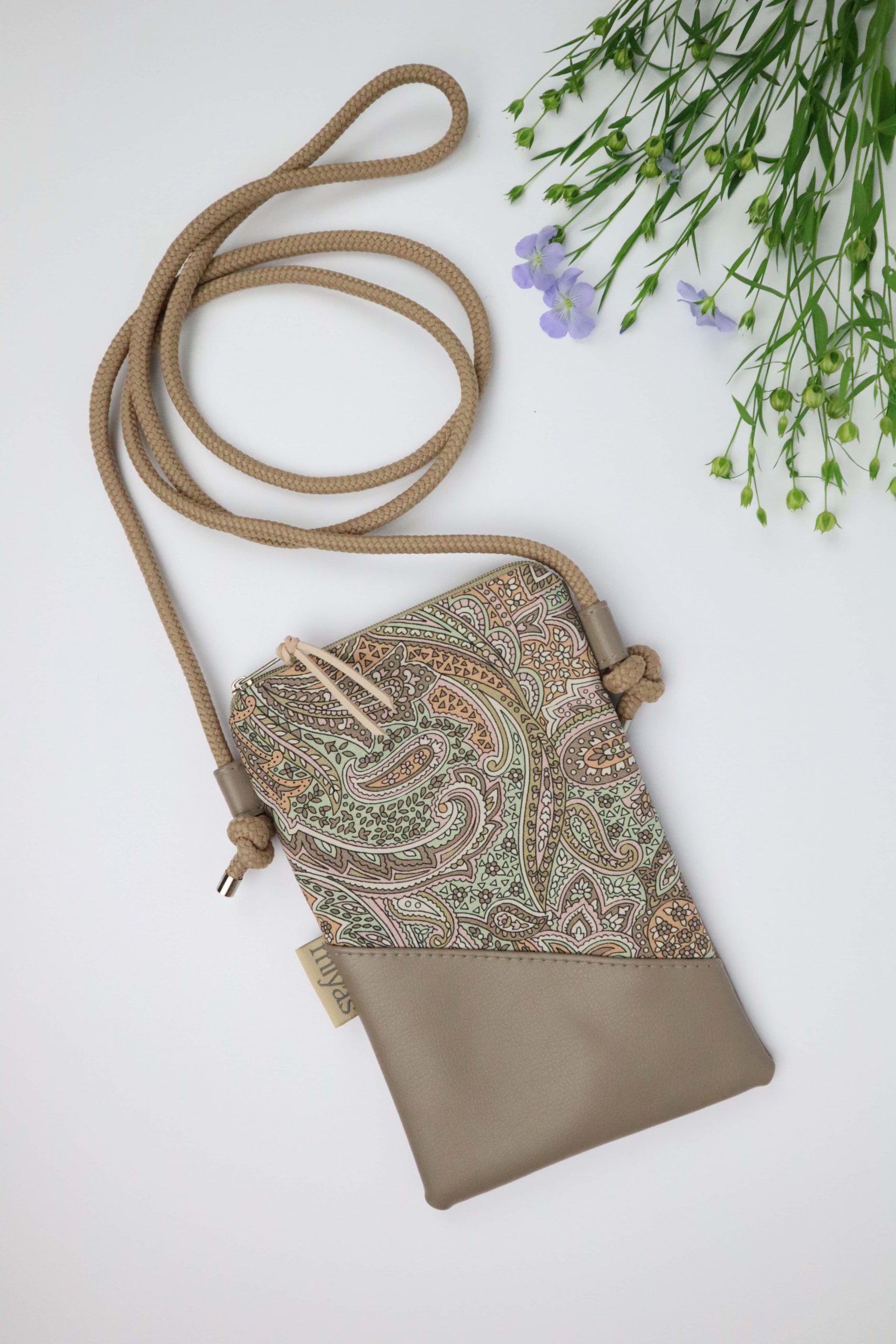 Lorna, Paisley, taupe, Leder, Kunstleder, Tasche, Handytasche, Handy, Umhängetasche