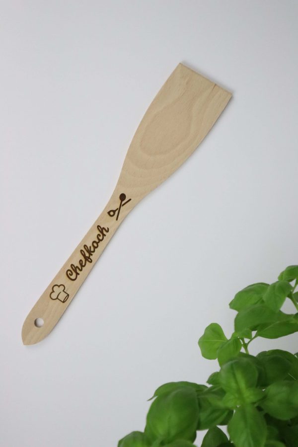 Holz, Pfannenwender, Wender, Pfanne, Kochlöffel, Chef, Chefkoch, Chefköchin, mit Liebe gemacht, mit Herz gemacht, Kochhaube