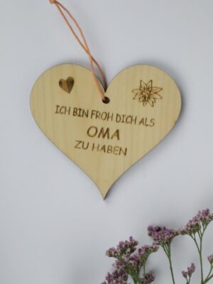Oma, Muttertag, Herz, Holz, Zirbe, Zirbenholz