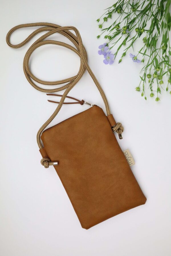 Daisy, rot, punkte, braun, tabakbraun, Kunstleder, Leder, Tasche, Handytasche, Handy, Umhängetasche
