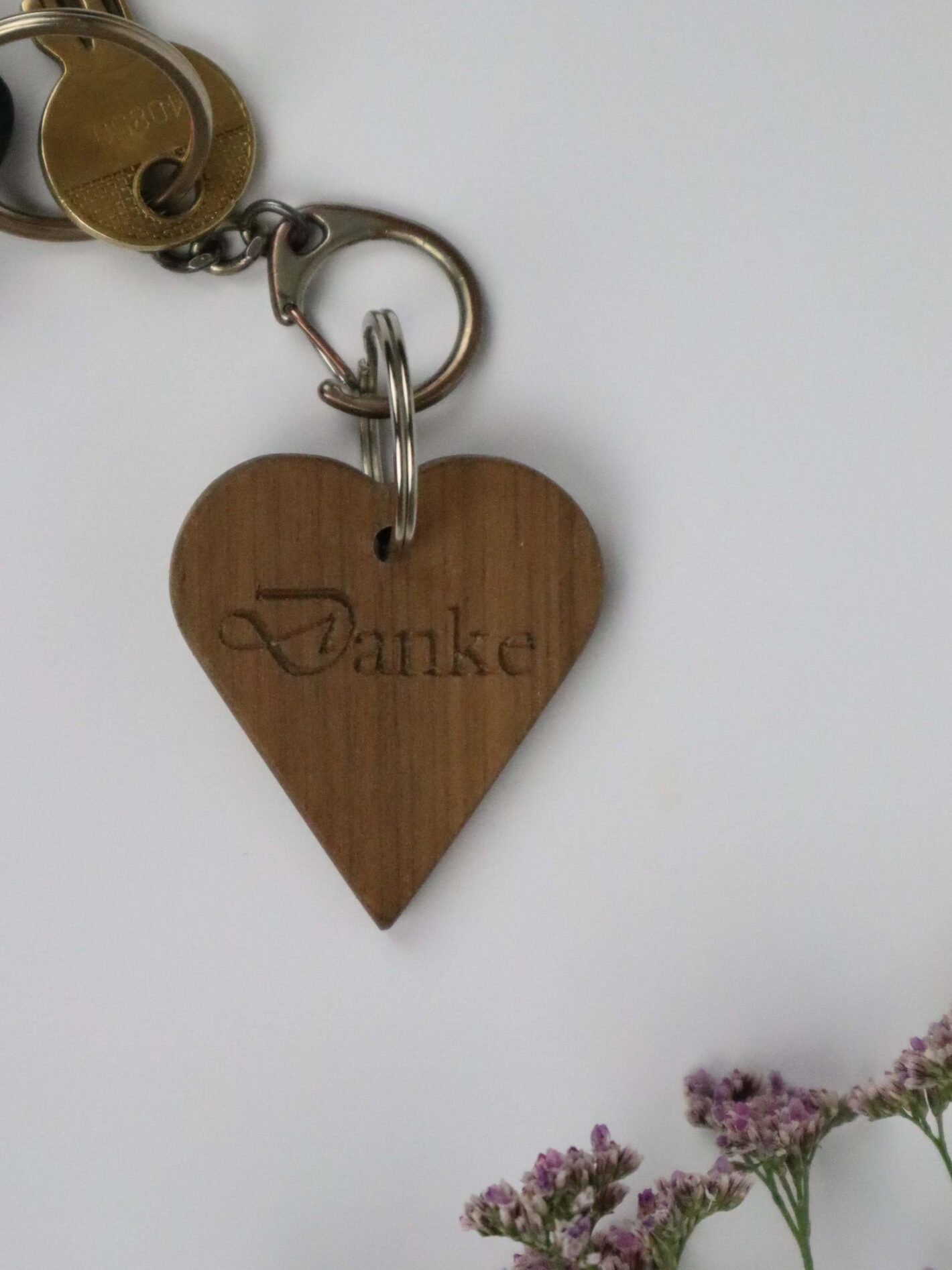 Danke, Herz, Schlüsselanhänger, Schlüssel, Anhänger, Nuss, Holz, Nussholz
