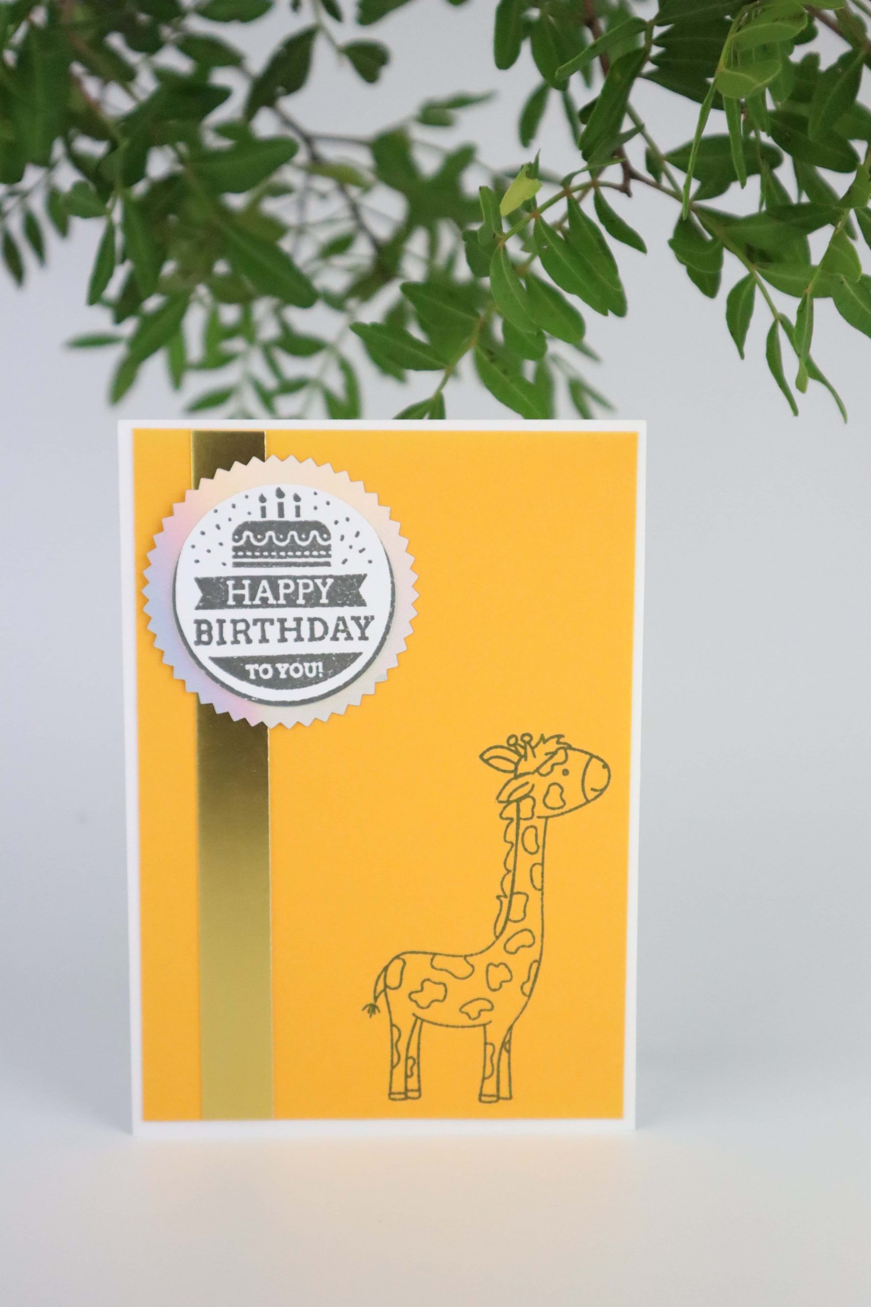 gelb, Giraffe, Geburtstag, Glückwunsch, Karte, Grußkarte, Papier