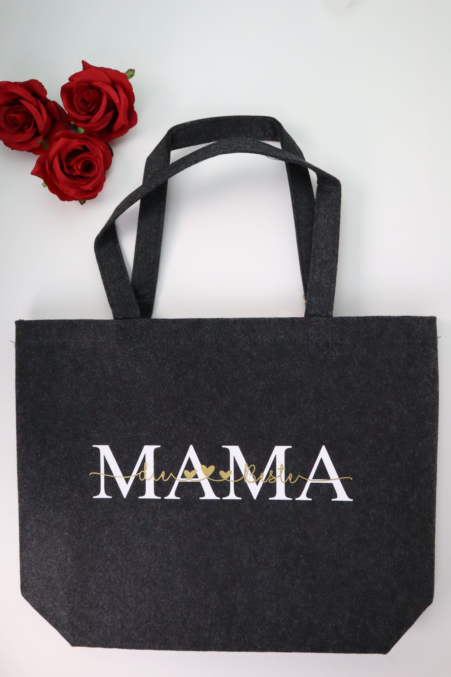 Tasche, Filztasche, Einkaufen, Einkaufstasche, große Tasche, groß, praktisch, Geschenk, Muttertag, Mama, Mutter, Mutti, die Beste, Beste Mama, Mami, Handtasche, Einkaufskorb, korb, filz, filzkorb
