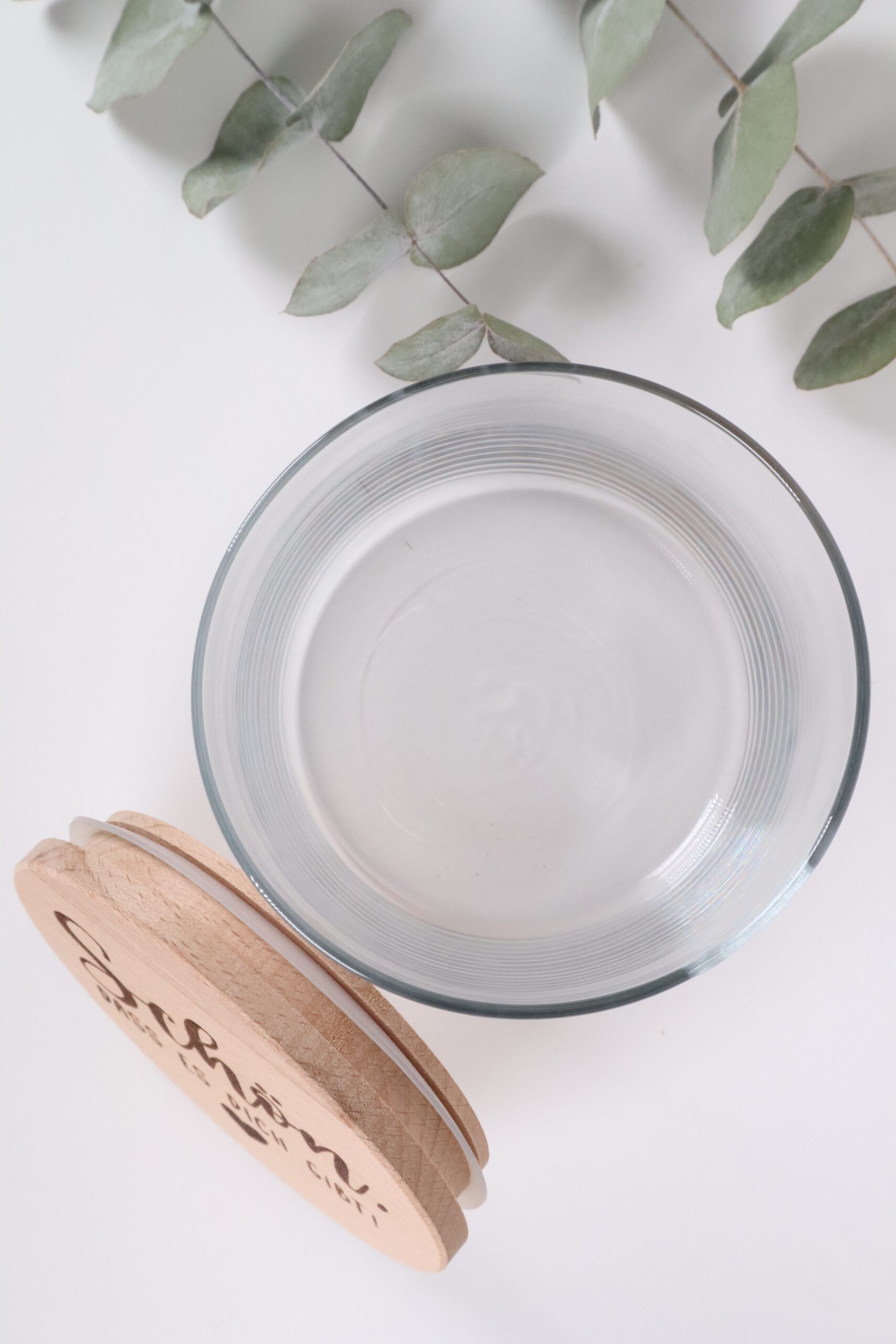 Glas, Vorratsglas, vorrat, dose, glasdose, geschenk, geschenkdose, danke, für dich, keks, kekse, keskdose, aufbewahrung, deckel, verschluss, holz,holzdeckel, laser, lasergravur, gravur, gelasert, spruch,