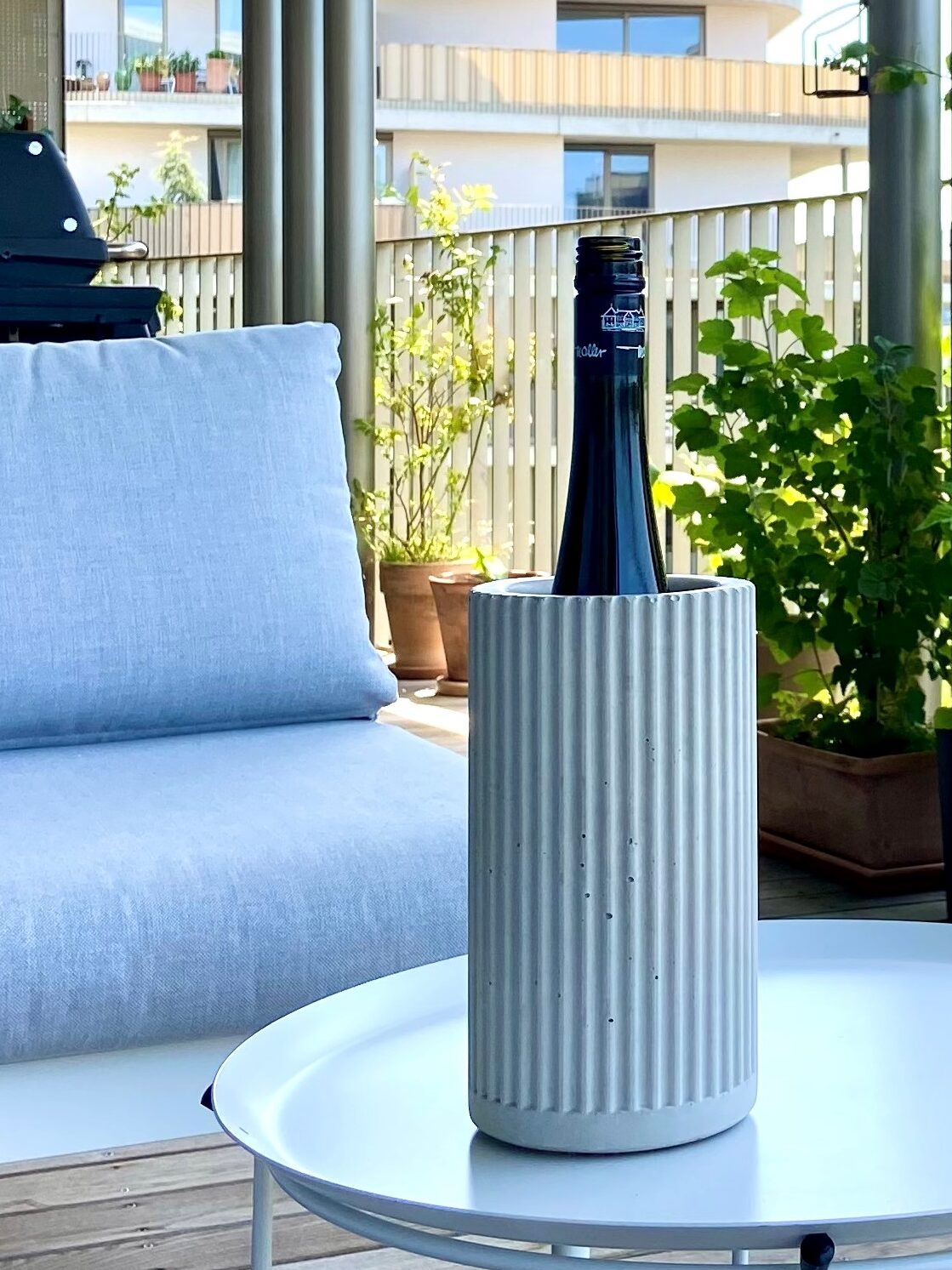 wein, weinkühler, beton, deko, dekoration, vase, handmade, handgefertigt, sektkühler, vase