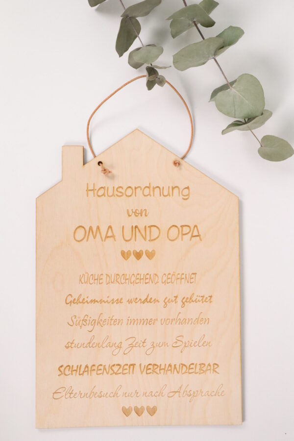 Schild, holzschild, holz, deko, holzdeko, dekoration, oma, opa, großeltern, hausordnung, kekse, zuckerl, süßes, spielen, herz, geschenk, weihnachten, muttertag