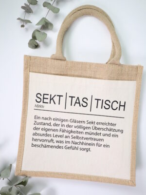 Tasche, jutetasche, jute, geschenk, geschenktasche, geschenksidee, weihnachten, christmas, weihnachtsgeschenk, pratkisch, tragen, tragetasche, einkaufstasche, einkaufen, christmas 2022, mitbringsel, verpackung, sekt, trinken, brunch, bestie, besties, alkohol, genuss, anstoßen, prosecco,