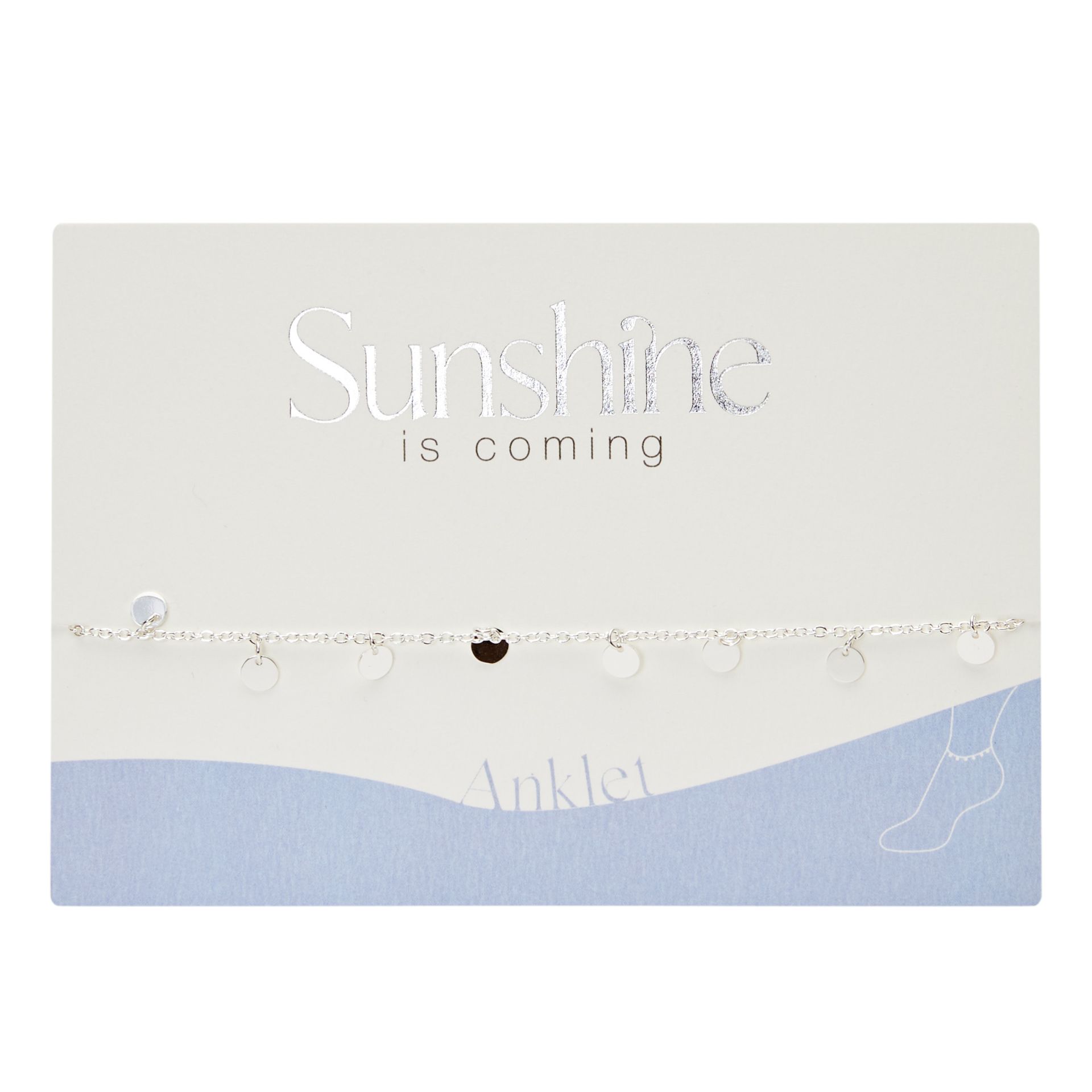 Sunshine, sonne, Sommer, sunshine is coming, Meer, Urlaub, Fußkette, Fußkettchen, Sommer, schmuck, fußschmuck, frau, freundin, beste, bff, kind, geburtstag, schenken, besonders, online, bestellen, preiswert, edelstahl, wasserfest, wasserecht, eferding, einkaufen, oberösterreich, wels, linz, plus, city, firmung, kommunion, erstkommunion, konfirmation, liebevoll, für, dich, schmuck, silber, versilbert, plättchen, silberplättchen