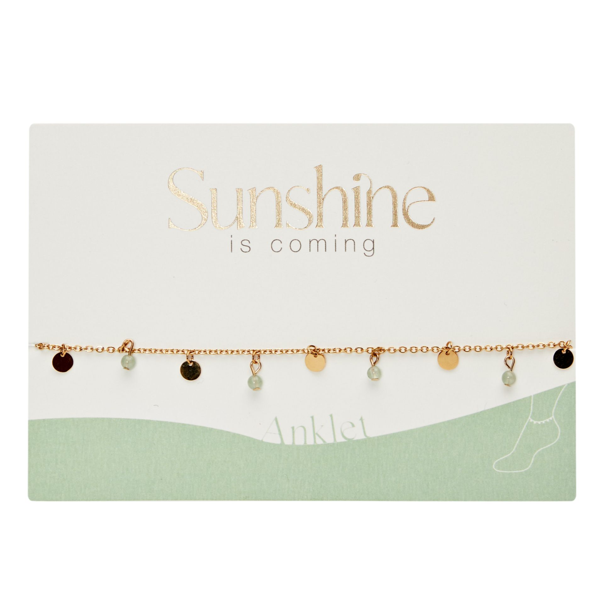 Sunshine, sonne, Sommer, sunshine is coming, Meer, Urlaub, Fußkette, Fußkettchen, Sommer, schmuck, fußschmuck, frau, freundin, beste, bff, kind, geburtstag, schenken, besonders, online, bestellen, preiswert, edelstahl, wasserfest, wasserecht, eferding, einkaufen, oberösterreich, wels, linz, plus, city, firmung, kommunion, erstkommunion, konfirmation, liebevoll, für, dich, schmuck, rosevergoldet, grüner Quarz