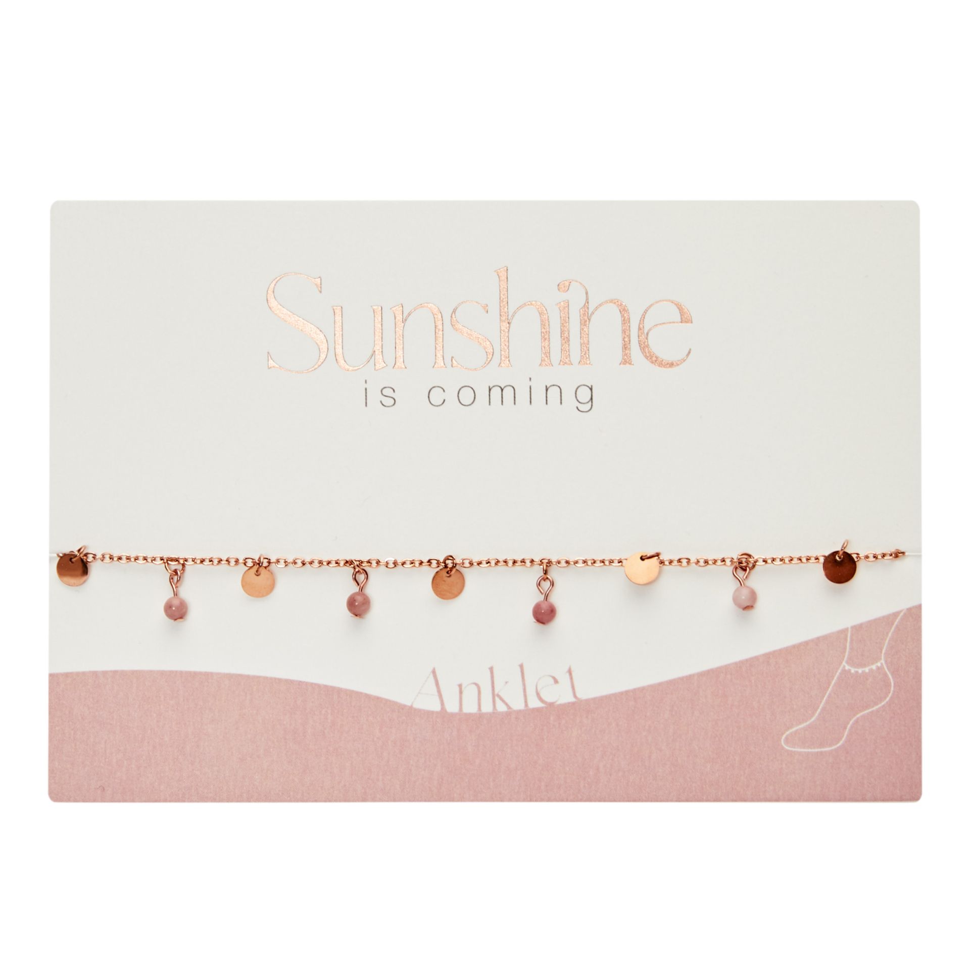 Sunshine, sonne, Sommer, sunshine is coming, Meer, Urlaub, Fußkette, Fußkettchen, Sommer, schmuck, fußschmuck, frau, freundin, beste, bff, kind, geburtstag, schenken, besonders, online, bestellen, preiswert, edelstahl, wasserfest, wasserecht, eferding, einkaufen, oberösterreich, wels, linz, plus, city, firmung, kommunion, erstkommunion, konfirmation, liebevoll, für, dich, schmuck, thulit, rosevergoldet